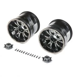 Best Sale ⌛ Losi 1/8 420S Force Front/Rear 4.1 Wheels with Cap, Black Chrome, 20mm Hex (2): XXL/2 ⌛