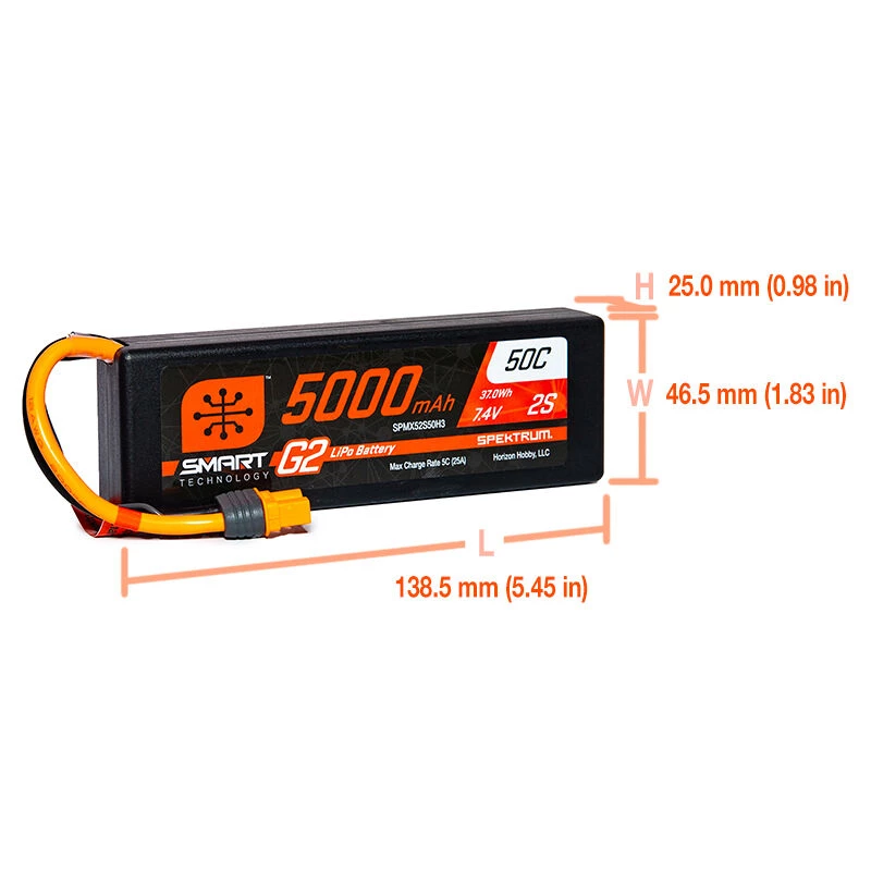 Cheapest 🥰 Spektrum 7.4V 5000mAh 2S 50C Smart LiPo G2 Hard Case: IC3 😍 2 Cheapest 🥰 Spektrum 7.4V 5000mAh 2S 50C Smart LiPo G2 Hard Case: IC3 😍 - Image 2