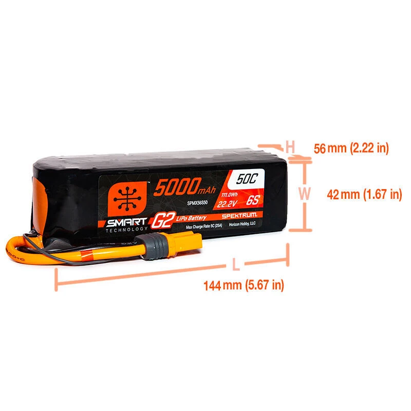 Outlet 🔔 Spektrum 22.2V 5000mAh 6S 50C Smart G2 LiPo Battery: IC5 🛒 2 Outlet 🔔 Spektrum 22.2V 5000mAh 6S 50C Smart G2 LiPo Battery: IC5 🛒 - Image 2